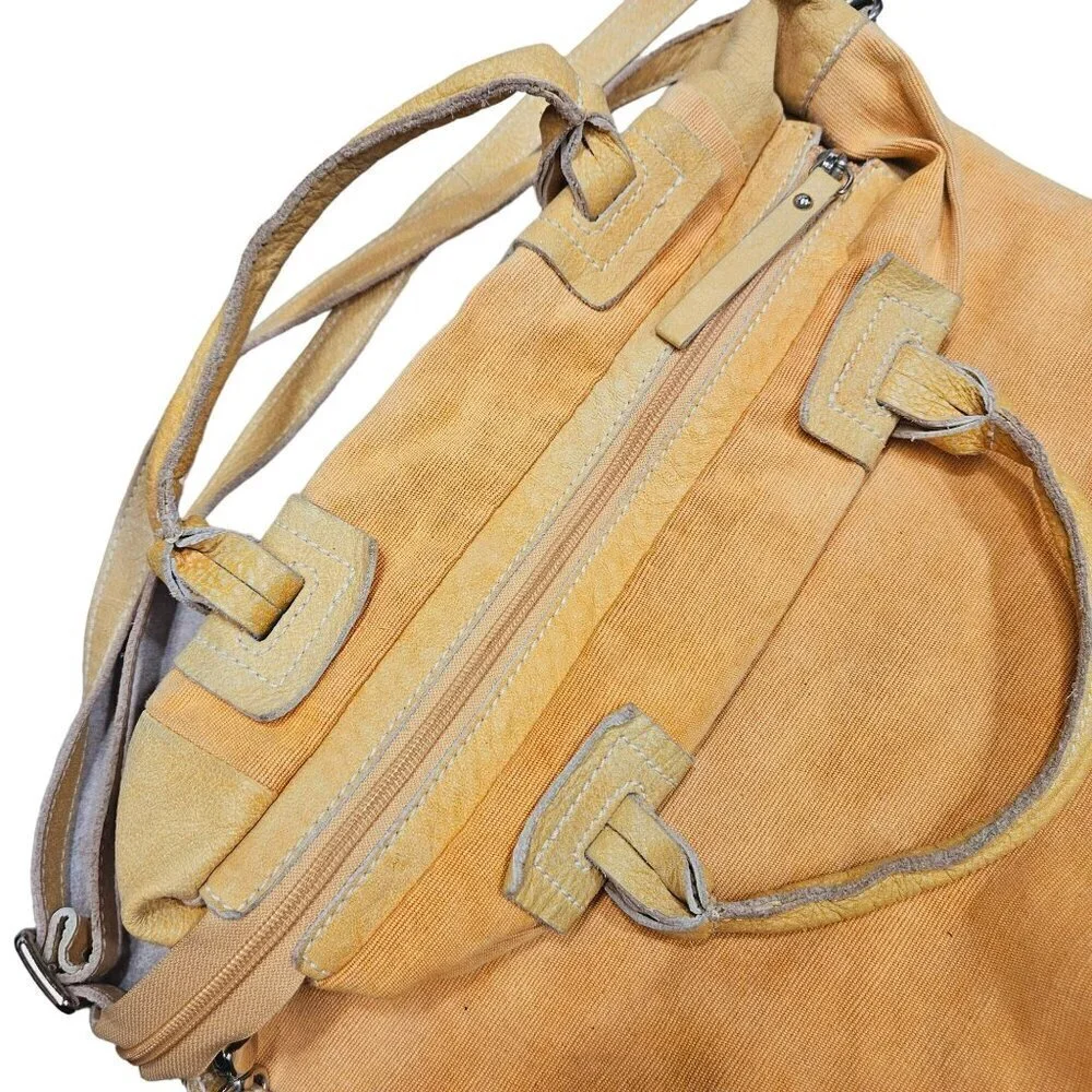 Nicoli Sunflower Yellow Canvas & Leather Tote Bag Dual‎ Handles Adjustable Strap